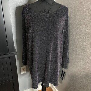 BonWorth Blouse Women's XL Black Sparkle Metallic Shimmer Party Glam Holiday NWT